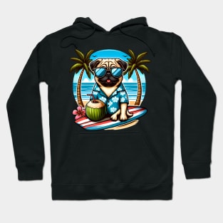 Funny Pug with Sunglasses on a Surf Board Hoodie